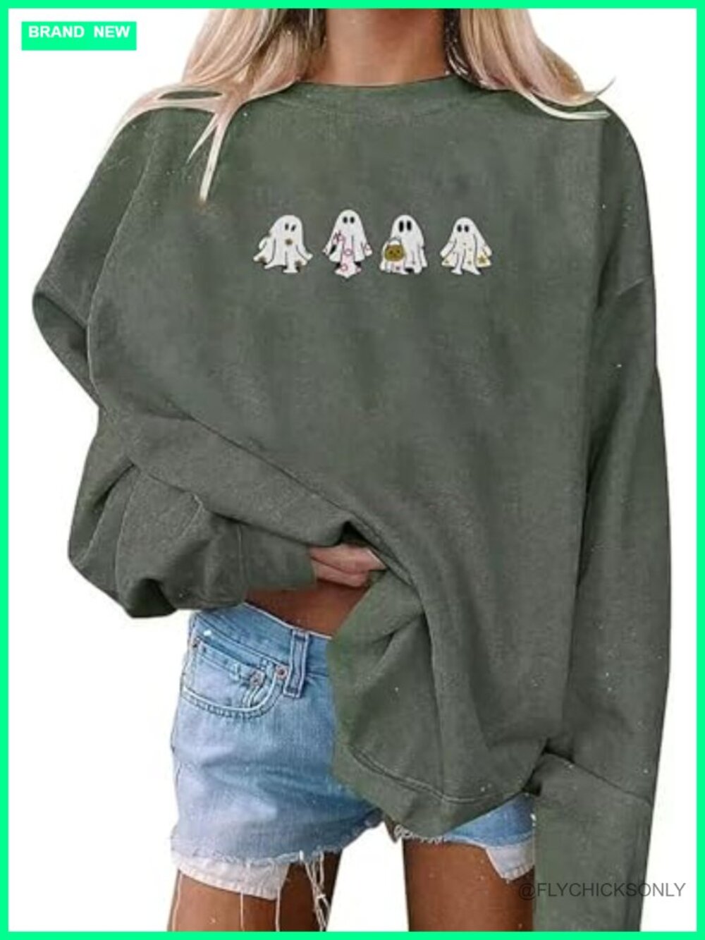 Halloween Ghost Embroidered Oversized Sweatshirt Crewneck Pullover